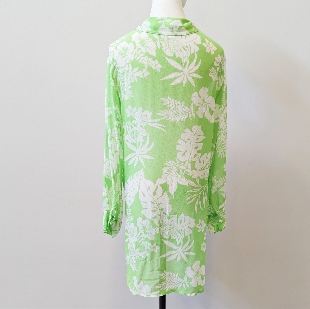 Vintage Tropical Floral Button-Up Sheer Silk Tunic Swim Cover - Picture 3 of 12